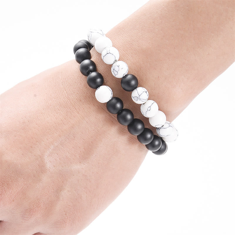 Nimara Ritual 2pcs Natural Frosted Stone White Turquoise Bead Couple Bracelet