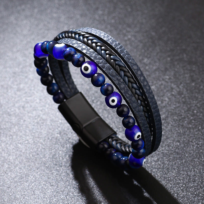 Nimara Ritual Evil Eye Tiger Eye Protection Beaded Multilayered Braided Bracelet