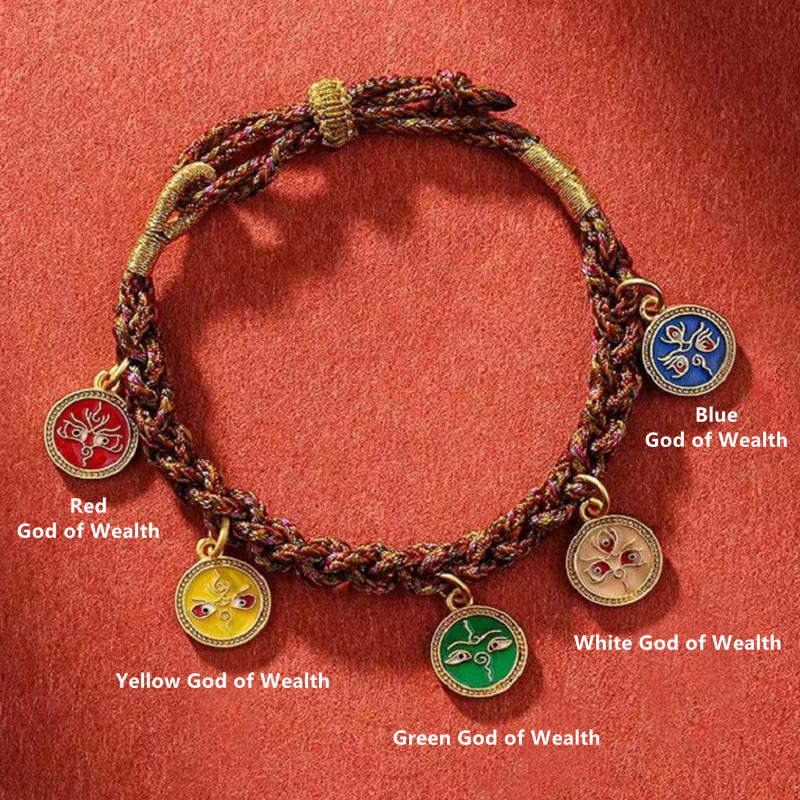 Nimara Ritual Tibetan Five God Of Wealth Thangka Luck Braid String Bracelet