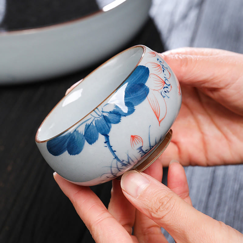 Nimara Ritual Lotus Flower Leaf Bamboo Ceramic Teacup Kung Fu Tea Cups