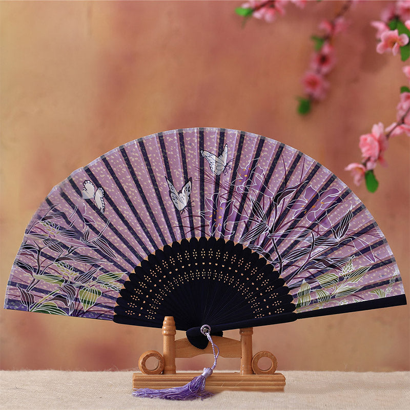 Nimara Ritual Cherry Blossom Lily Butterfly Bamboo Handheld Bamboo Folding Fan 21cm
