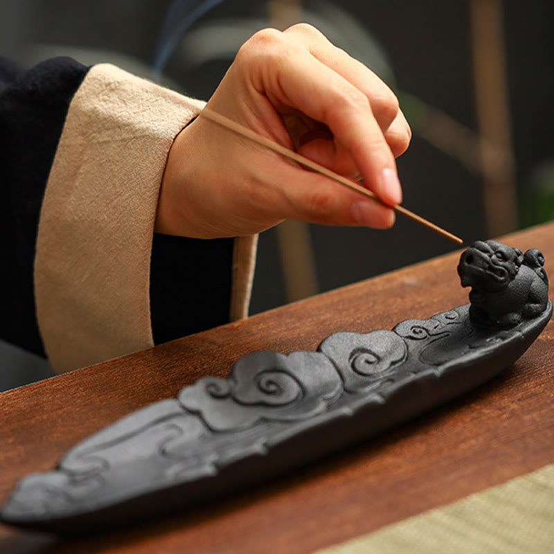 Nimara Ritual Auspicious Clouds Pixiu Healing Ceramic Stick Incense Burner Decoration