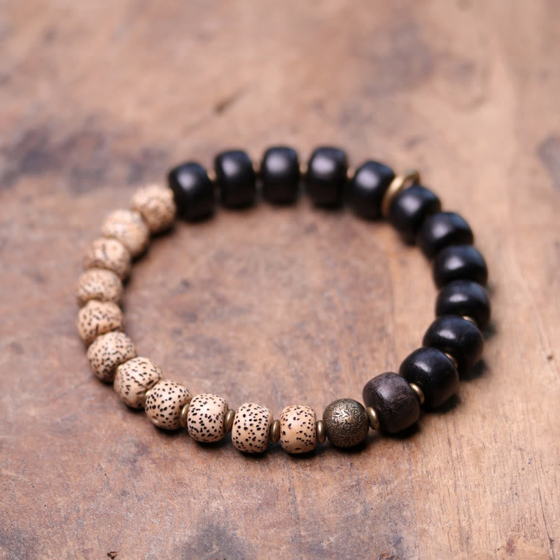 Nimara Ritual Tibetan Bodhi Seed Black Obsidian Ebony Wood Copper Peace Bracelet