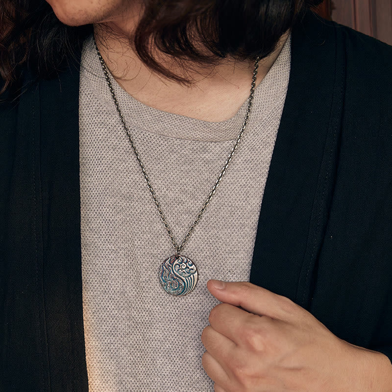 Nimara Ritual 990 Sterling Silver Yin Yang Water and Fire Balance Necklace Pendant