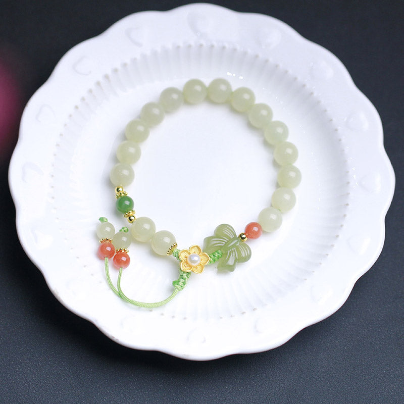 Nimara Ritual 925 Sterling Silver Jade Luck Flower Butterfly Bracelet