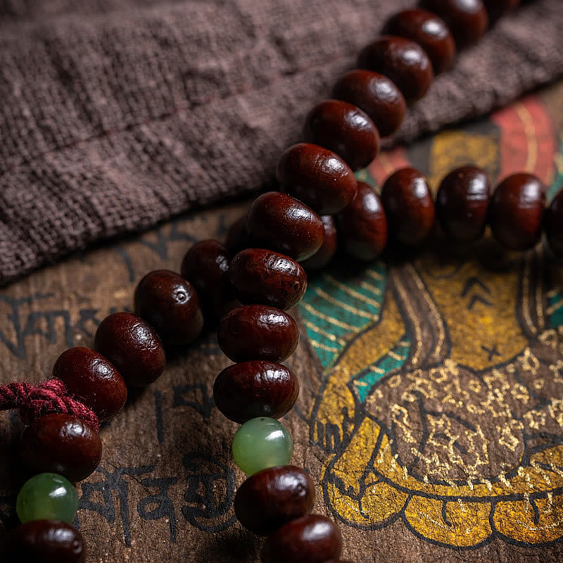 Nimara Ritual Natural Tibet 108 Mala Beads Purple Bodhi Seed Hetian Cyan Jade Copper Dorje Peace Bracelet