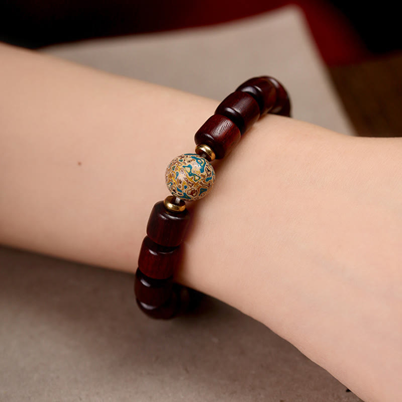 Nimara Ritual Natural Green Sandalwood Small Leaf Red Sandalwood Lacquer Bead Peace Bracelet