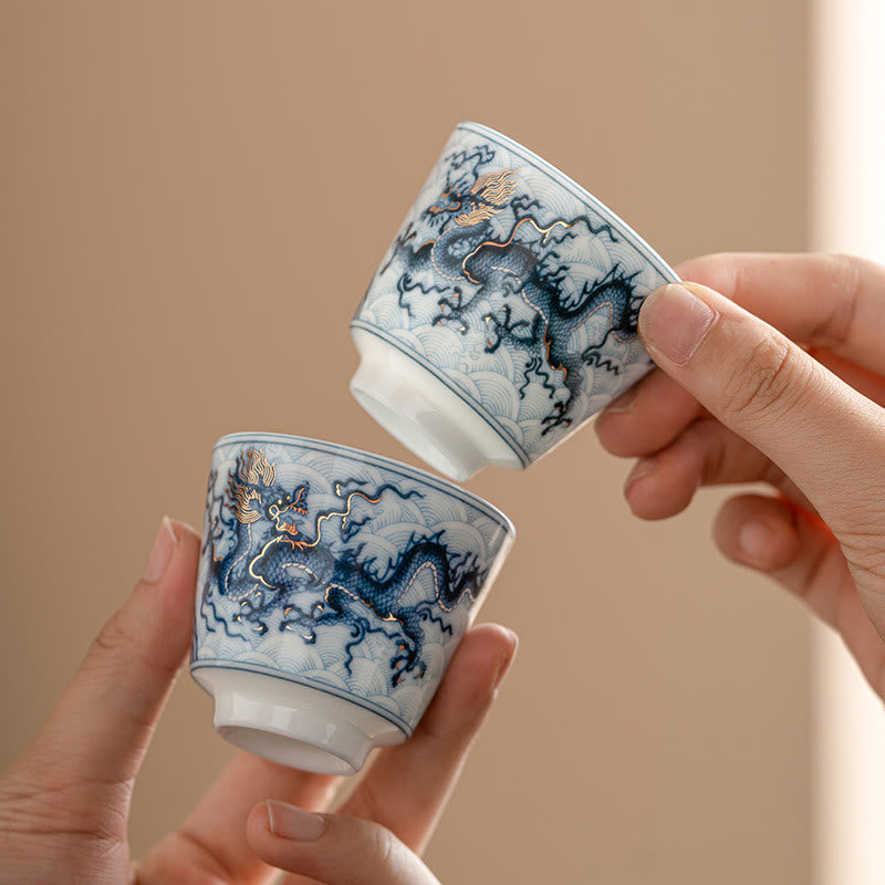 Nimara Ritual Small Blue And White Dragon Pattern Ceramic Teacup Kung Fu Tea Cups 45ml