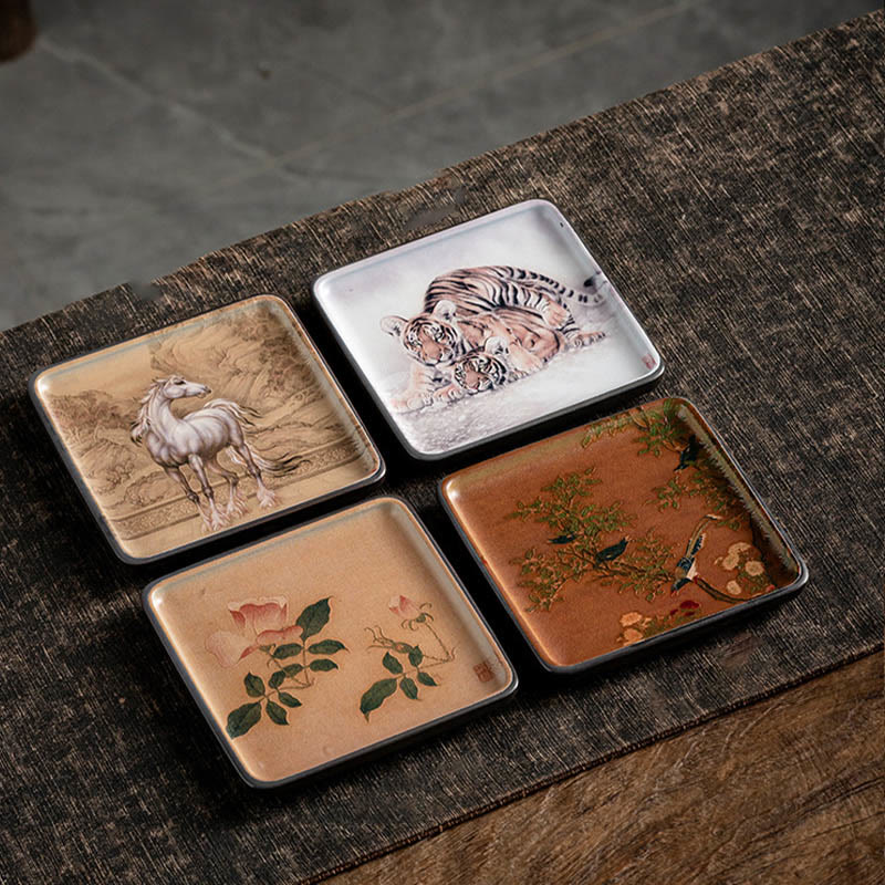 Nimara Ritual Mountain Lake Flower Leaf Healing Ceramic Plate Tray Stick Incense Burner Decoration