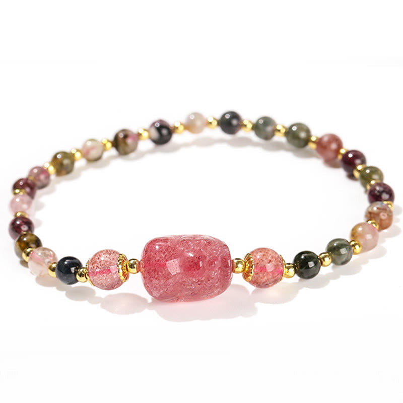 Nimara Ritual Moonstone Strawberry Quartz Tourmaline PiXiu Healing Bracelet