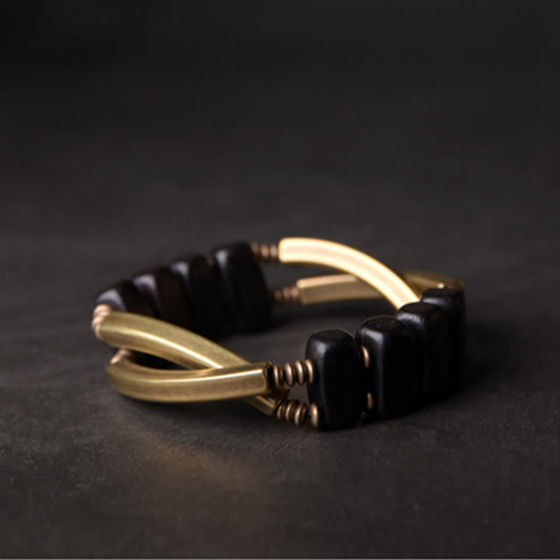 Nimara Ritual Tibetan Ebony Wood Brass Copper Balance Double Layer Bracelet