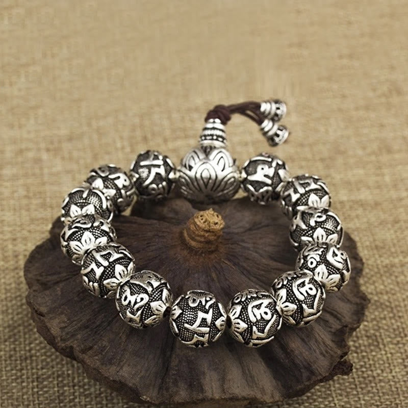 Nimara Ritual Tibetan Om Mani Padme Hum Carved Alloy Beads Amulet Bracelet