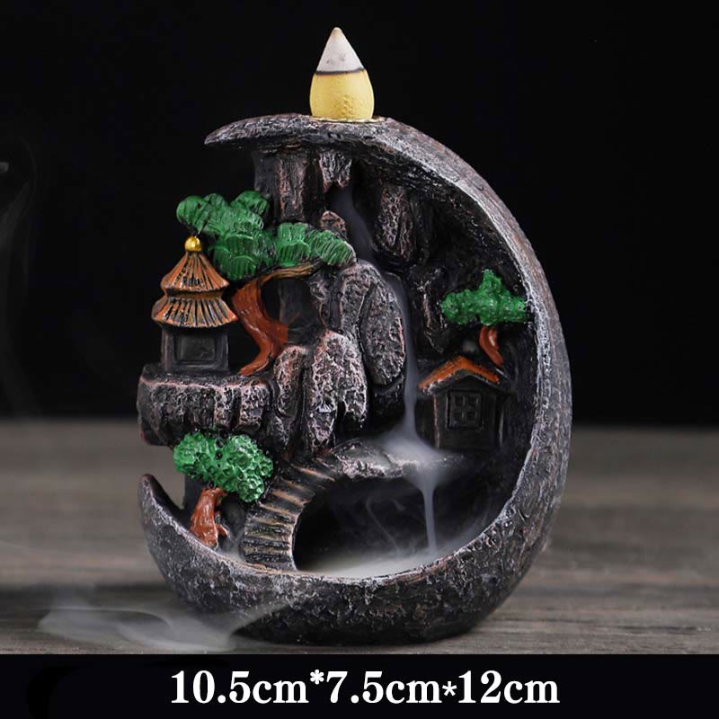 Nimara Ritual Mountain Bridges Pattern Meditation Resin Backflow Incense Burner