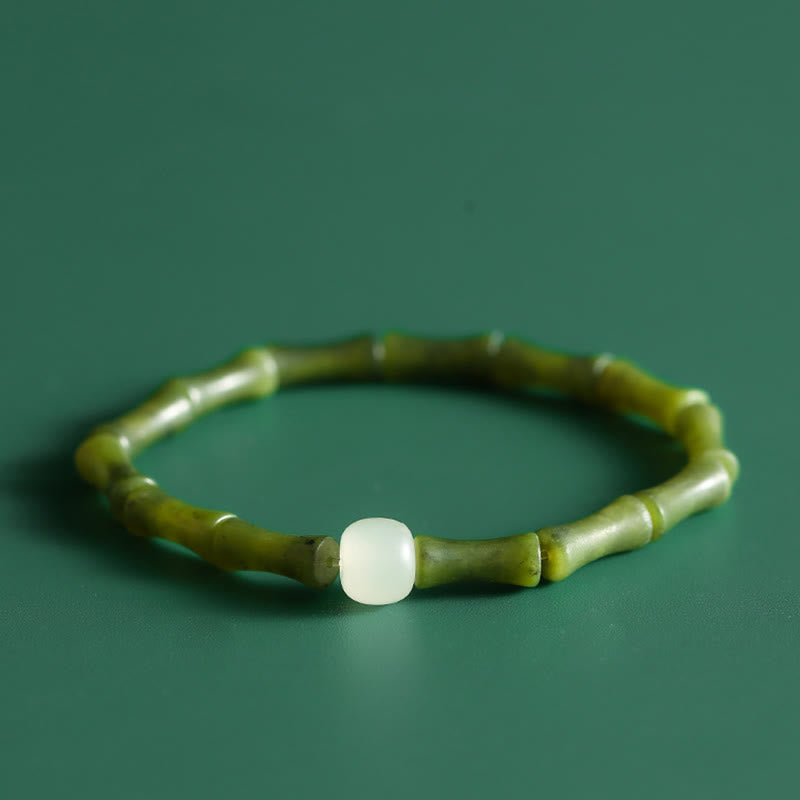 Nimara Ritual Green Bamboo Jade Pattern Luck Abundance Bracelet