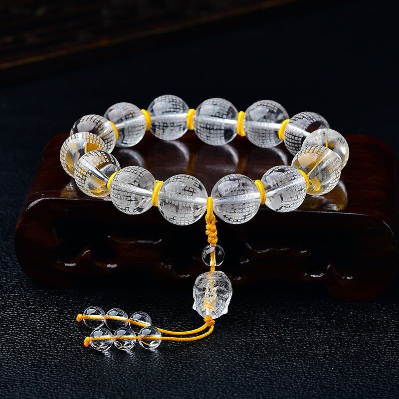 Nimara Ritual Tibet White Crystal Half Demon Half Buddha Heart Sutra Lotus Healing Bracelet