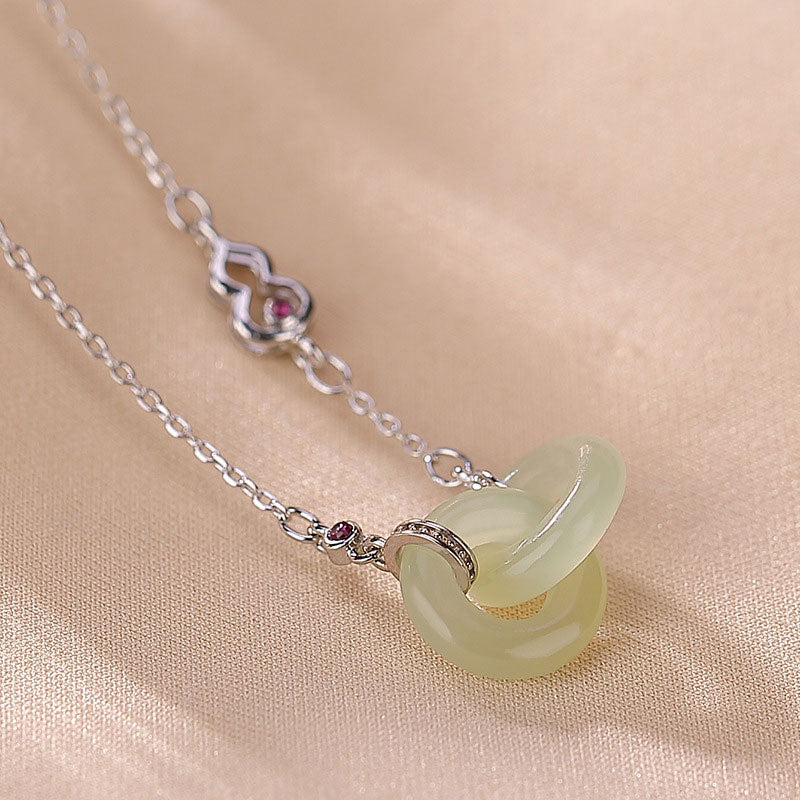 Nimara Ritual 925 Sterling Silver Round Jade Luck Prosperity Necklace Chain Pendant
