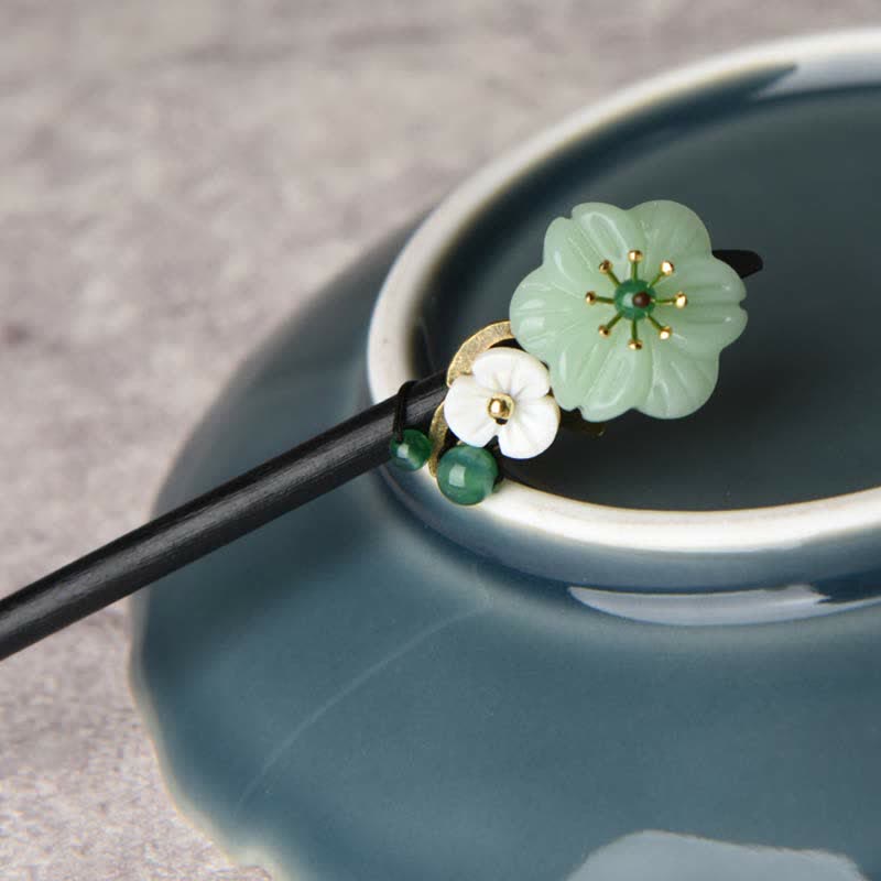 Nimara Ritual Green Aventurine Flower Agate Positivity Hairpin Decoration