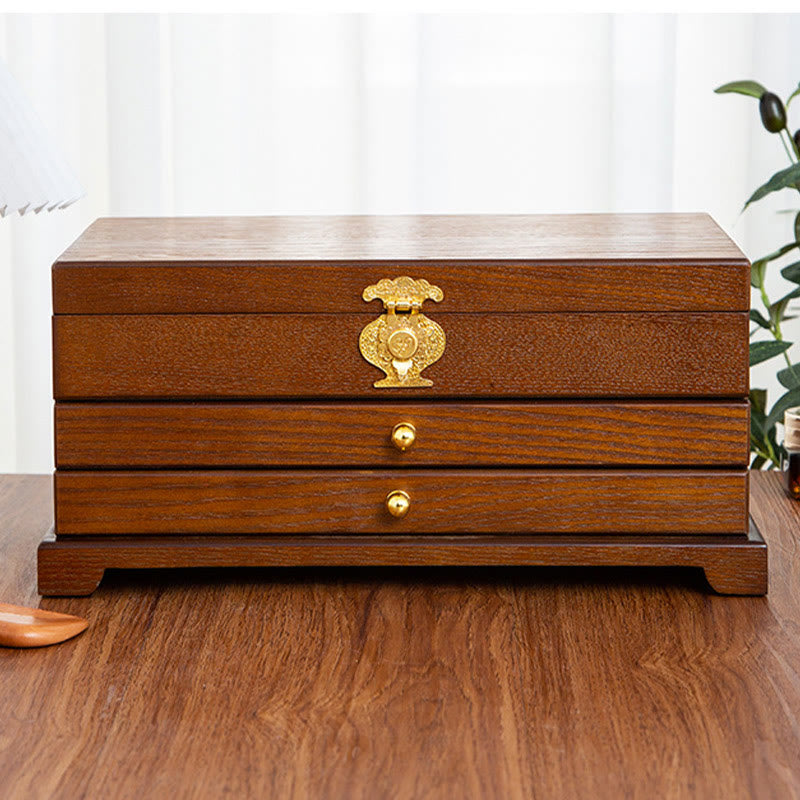 Nimara Ritual Retro Wooden Jewelry Box Three-Layer Jewelry Storage Box
