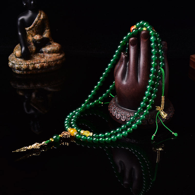 Nimara Ritual 108 Beads Natural Green Agate Success Bracelet Mala