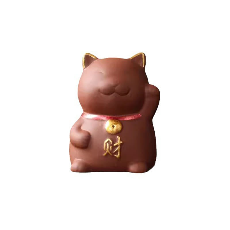 Nimara Ritual Mini Lucky Cat Wealth Tea Pet Purple Clay Figurine Decoration