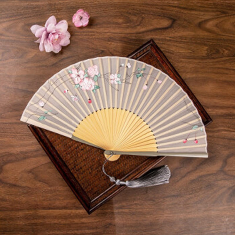 Nimara Ritual Jasmine Lotus Begonia Flowers Handheld Bamboo Folding Fan