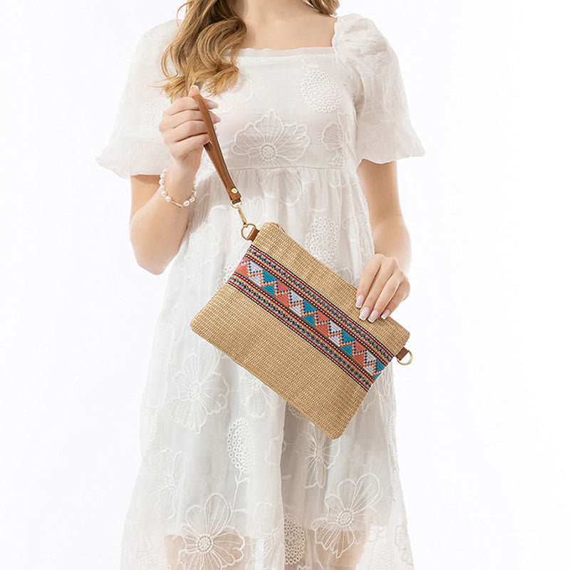 Nimara Ritual Boho Colorful Geometry Straw Woven Crossbody Bag Shoulder Bag Handbag
