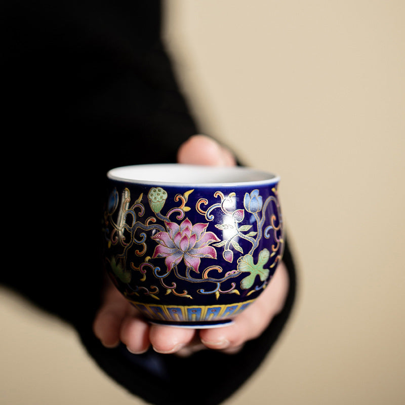 Nimara Ritual Lotus Flower Pod Pattern Ceramic Teacup Kung Fu Tea Cup 80ml