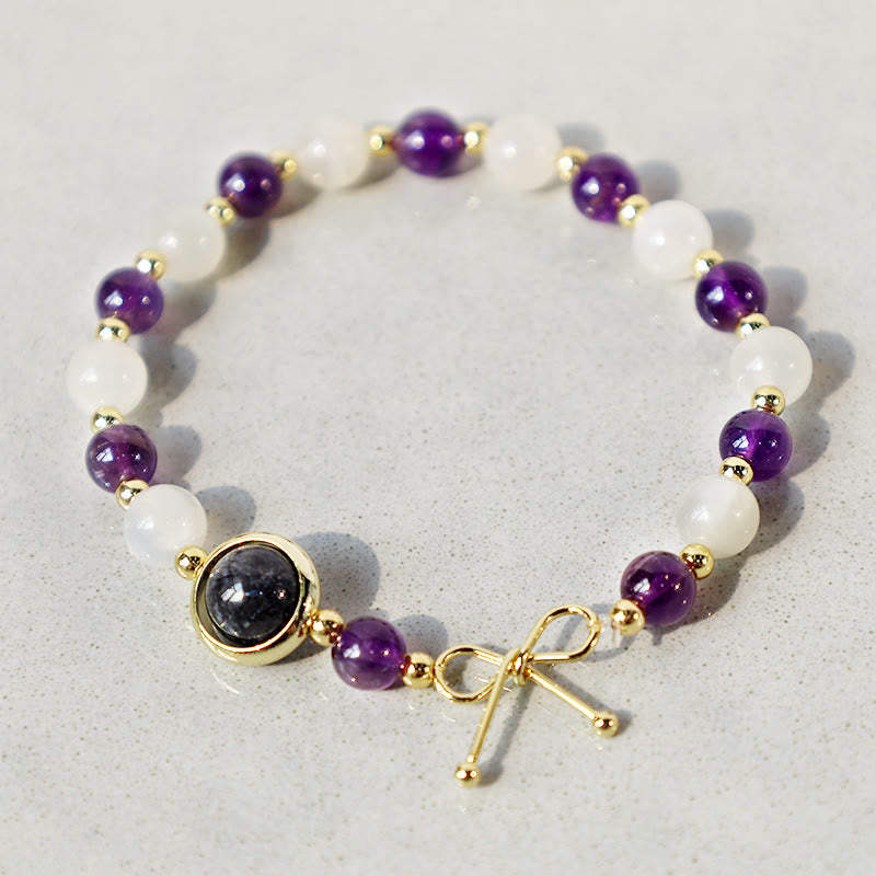 Nimara Ritual Amethyst Cat Eye Black Rutilated Quartz Spiritual Bead Bracelet