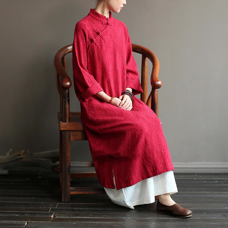 Nimara Ritual Flower Jacquard Midi Dress Long Sleeve Cotton Linen Dress Wide Leg Pants With Pockets