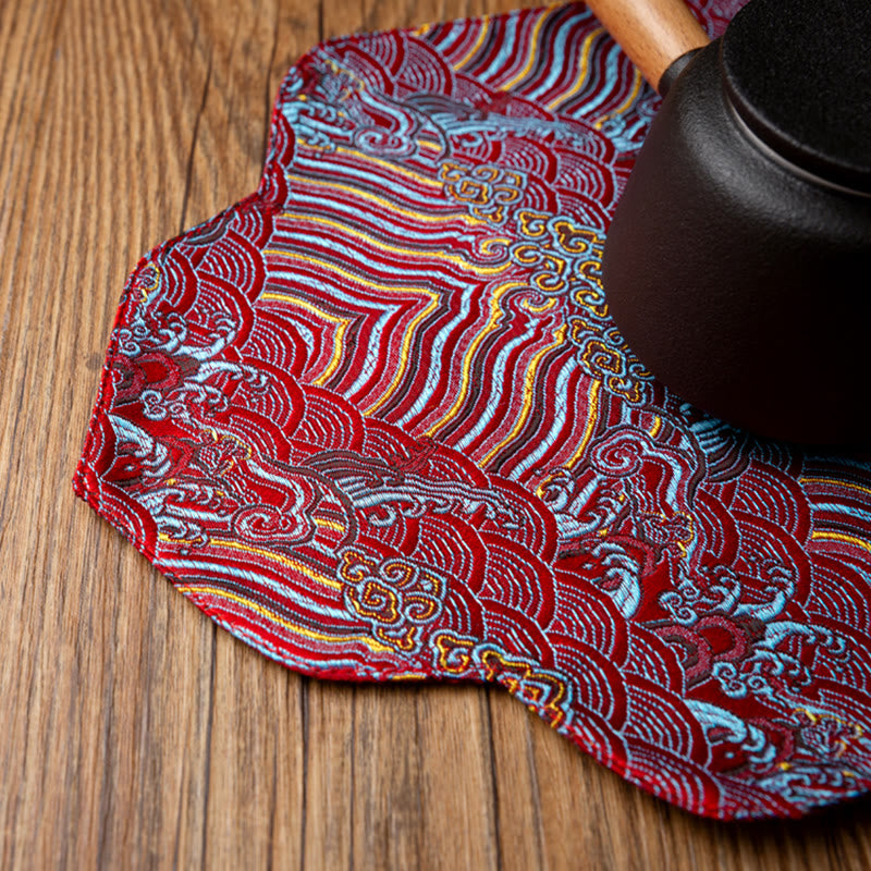 Nimara Ritual Sea Wave Bamboo Plum Blossom Brocade Embroidery Cup Mat Pad Tea Cup Coaster Kung Fu Tea Mat