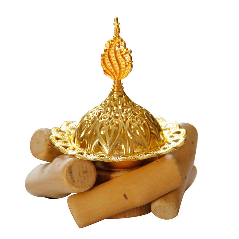 Nimara Ritual Gold Alloy Healing Mini Incense Burner With Wooden Coaster Home Decor