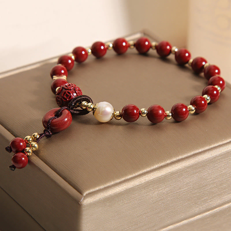 Nimara Ritual Natural Cinnabar Peace Buckle Copper Coin Charm Blessing Bracelet