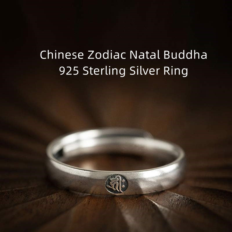 Nimara Ritual 925 Sterling Silver Chinese Zodiac Natal Buddha Blessing Couple Ring