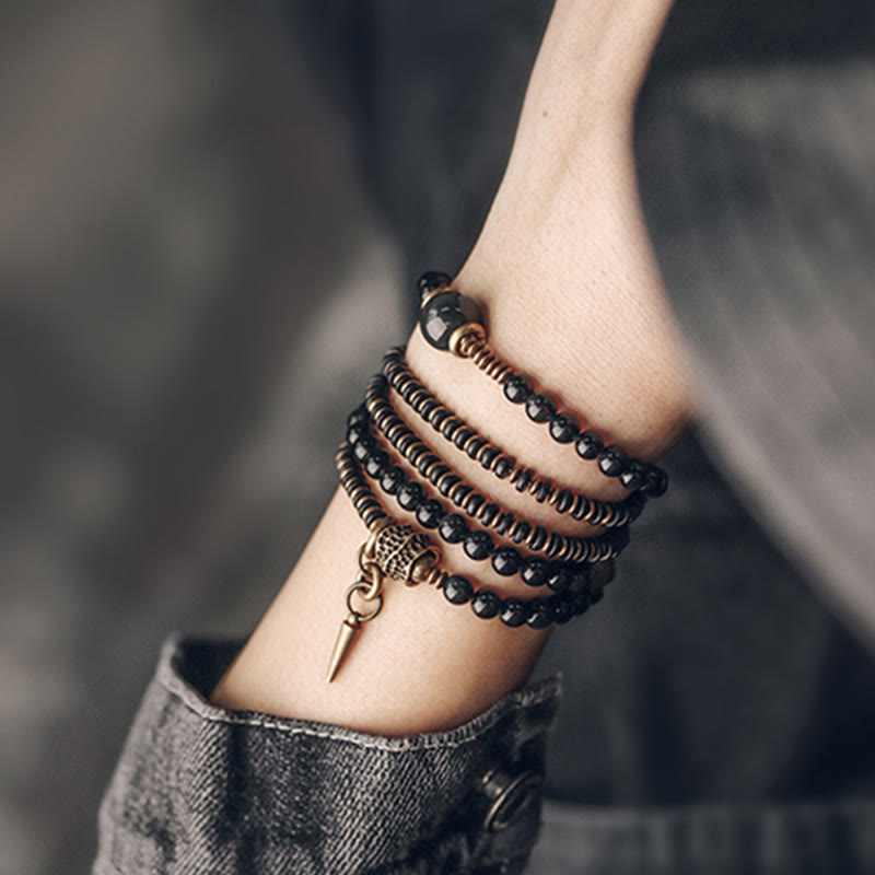Nimara Ritual Rainbow Obsidian Ebony Wood Copper Positive Multilayer Bracelet