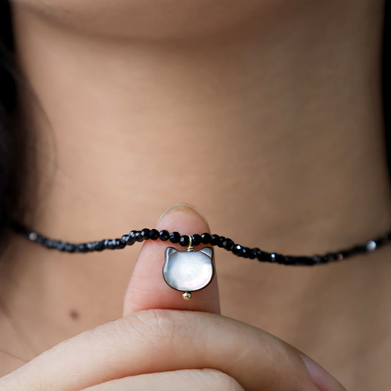 Nimara Ritual Black Spinel Cute Cat Motivate Choker Necklace