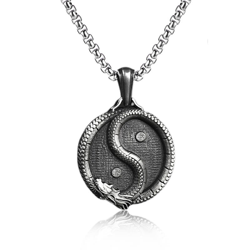 Nimara Ritual Pure Tin Yin Yang Dragon Luck Strength Necklace Pendant