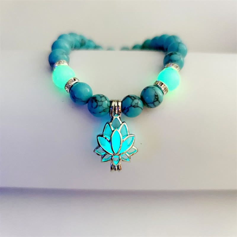Positive Thinking Tibetan Turquoise Glowstone Luminous Bead Lotus Protection Bracelet