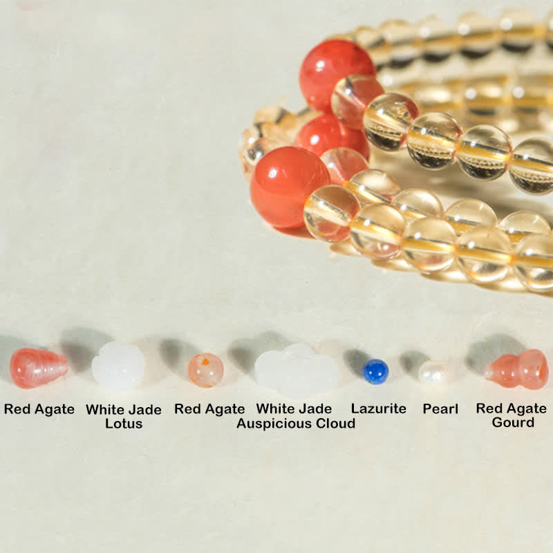 Nimara Ritual 108 Mala Beads 925 Sterling Silver Natural Citrine Red Agate White Jade Prosperity Charm Bracelet