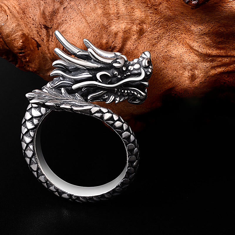 Nimara Ritual 990 Sterling Silver Vintage Dragon Design Luck Protection Strength Adjustable Ring