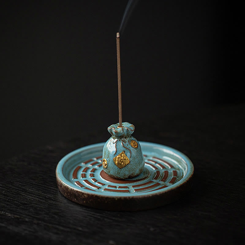 Nimara Ritual Small Treasure Bowl Lucky Bag Bagua Tray Healing Ceramic Stick Incense Burner Decoration