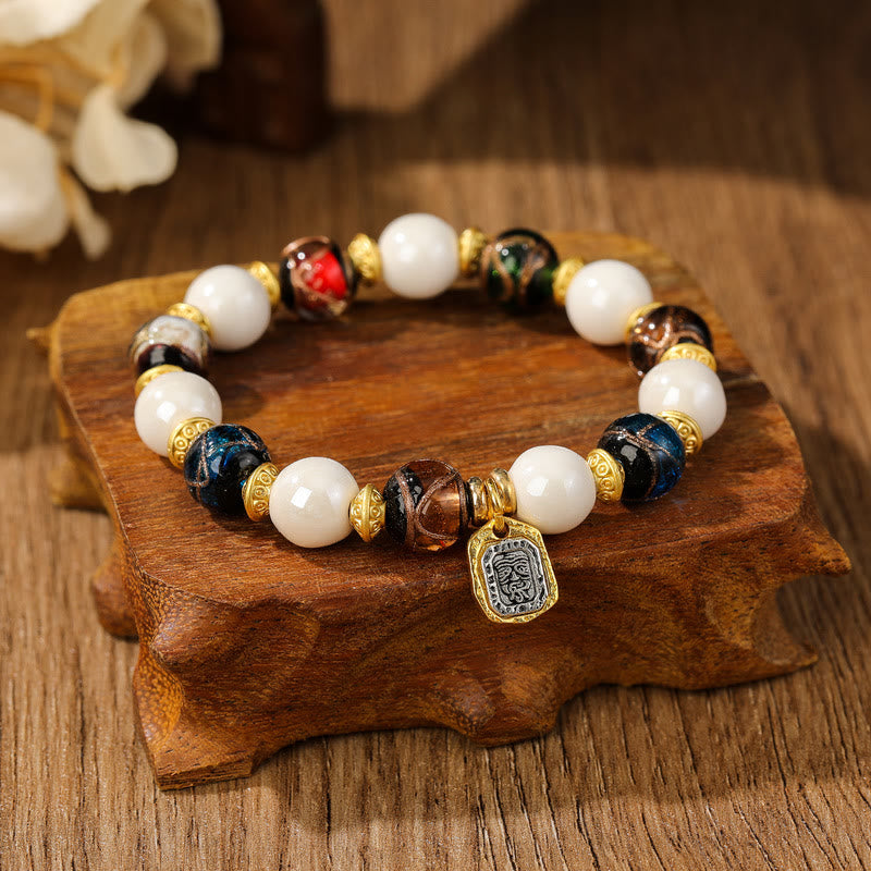 Nimara Ritual Tibetan Zakiram Goddess of Wealth Charm Liuli Glass Incense Ash Porcelain Bead Protection Bracelet