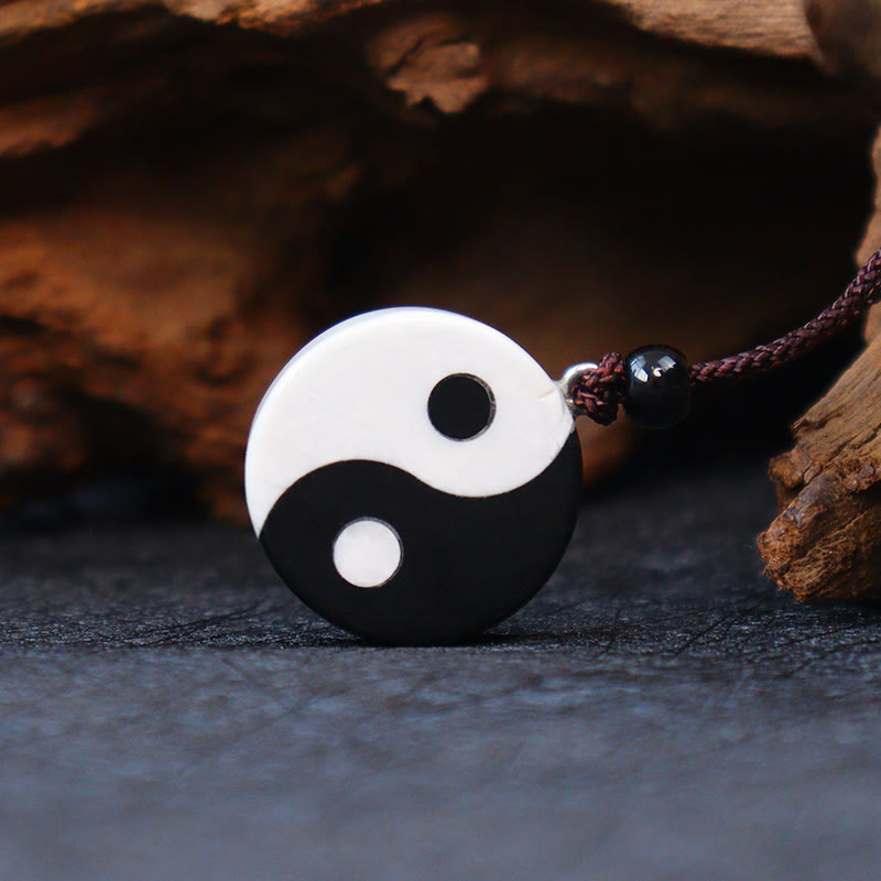 Nimara Ritual Natural Black Obsidian White Turquoise Yin Yang Fulfilment Strength Necklace Pendant