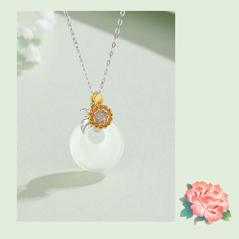 Nimara Ritual 925 Sterling Silver Round Chalcedony Twelve Months Flower Harmony Necklace Pendant