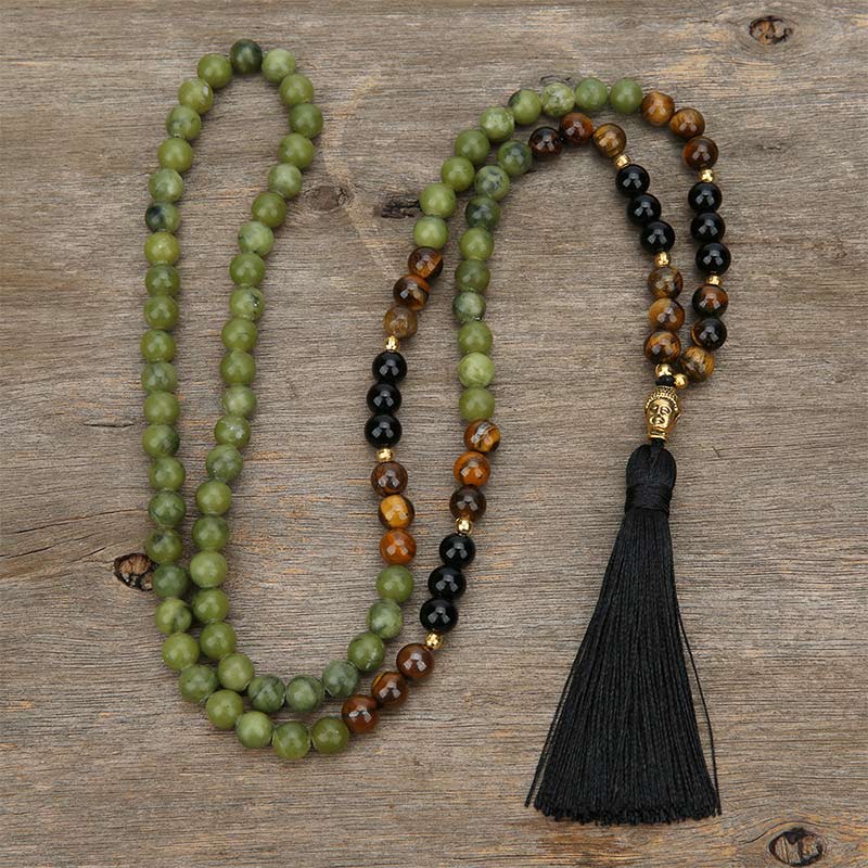Nimara Ritual Tibetan Green Jasper Protection Mala Bracelet