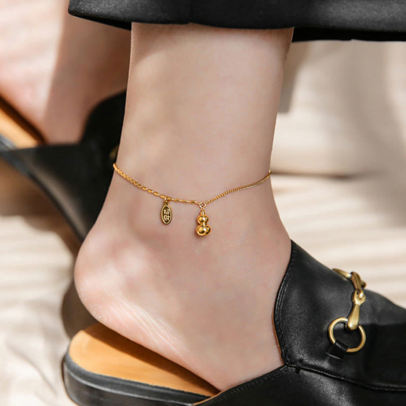 Nimara Ritual 18k Gold Plated Copper Lucky Gourd Design Wealth Buckle Anklet