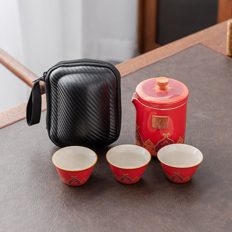 Nimara Ritual Flower Chinese Gongfu Ceramic Teapot Portable Outdoor Travel Tea Set Bag
