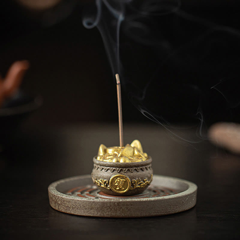 Nimara Ritual Small Treasure Bowl Lucky Bag Bagua Tray Healing Ceramic Stick Incense Burner Decoration