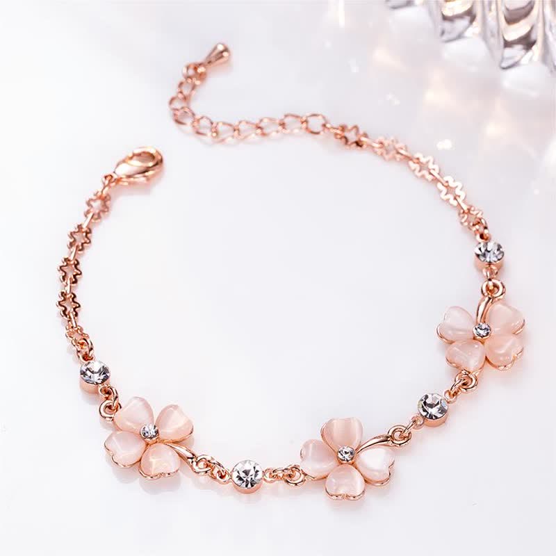 Nimara Ritual Pink Crystal Four Leaf Clover Love Chain Bracelet