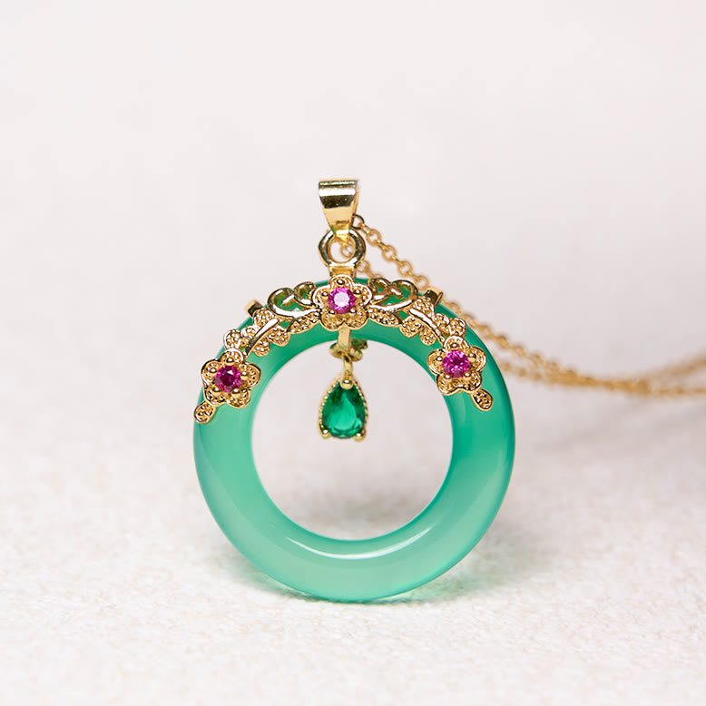 Nimara Ritual Green Chalcedony Peace Buckle Design Strength Necklace Pendant
