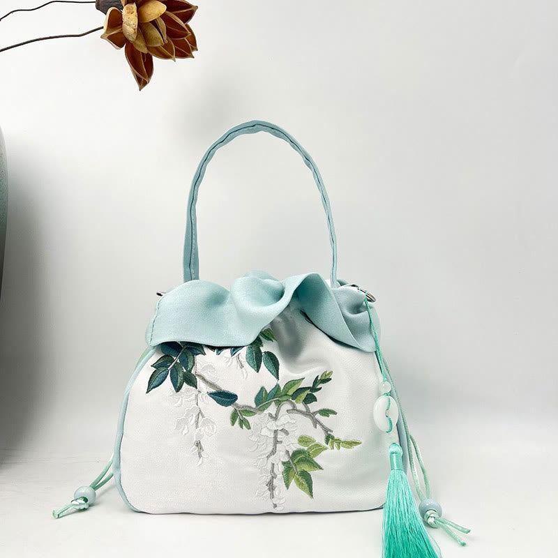 Nimara Ritual Suzhou Embroidery Camellia Magnolia Peony Lotus Silk Tote Crossbody Bag Shoulder Bag Handbag